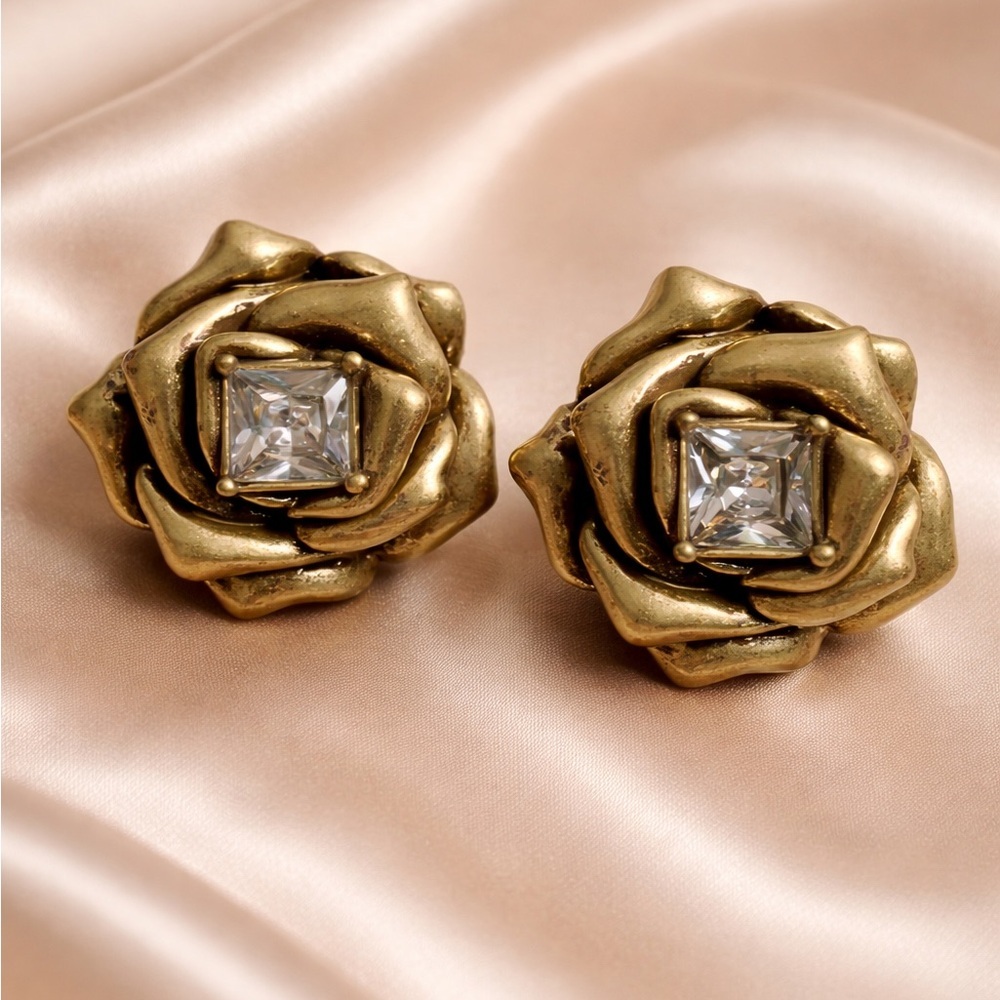 Antique Gold Rose Stud Earrings